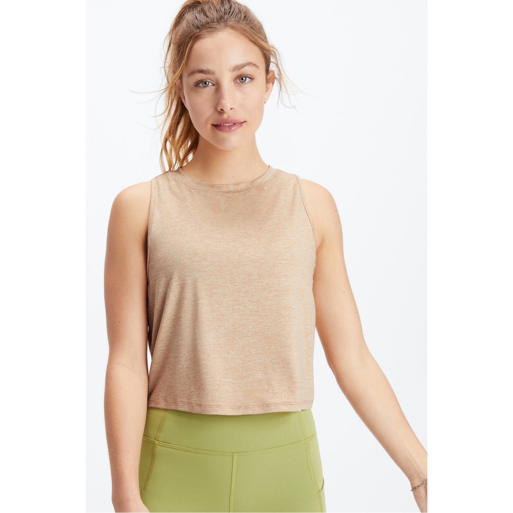 Fabletics Dry-Flex Muscle Tank Tan Heather Cropped Activewear Top Large